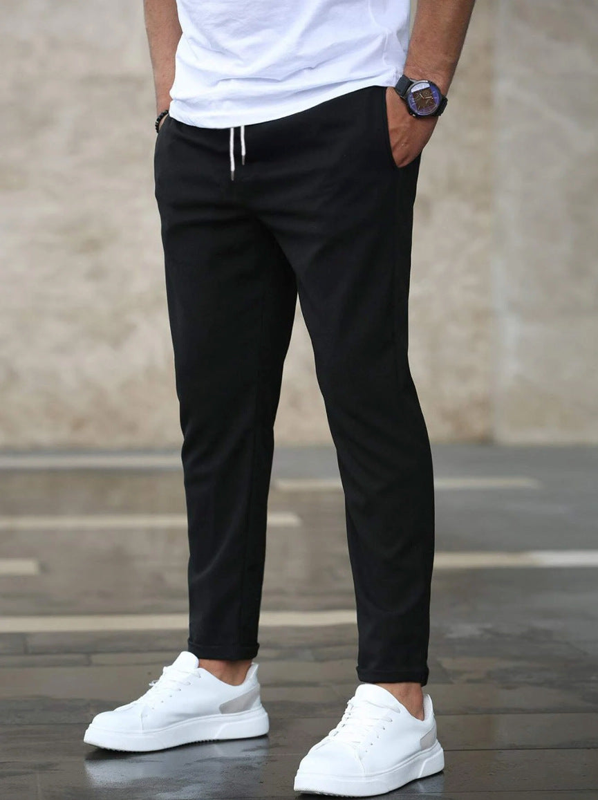 Men's Casual Drawstring Trousers With Pockets Fashion Slim Fit  Skinny Pencil Pants Clothing