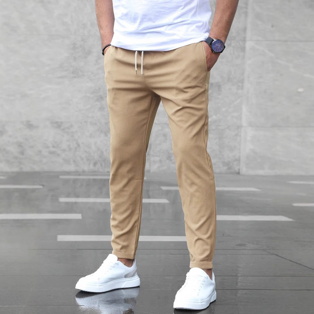 Men's Casual Drawstring Trousers With Pockets Fashion Slim Fit  Skinny Pencil Pants Clothing